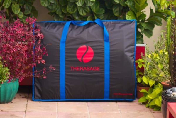 Therasage Infrared Sauna folded into a fashionably designed bag