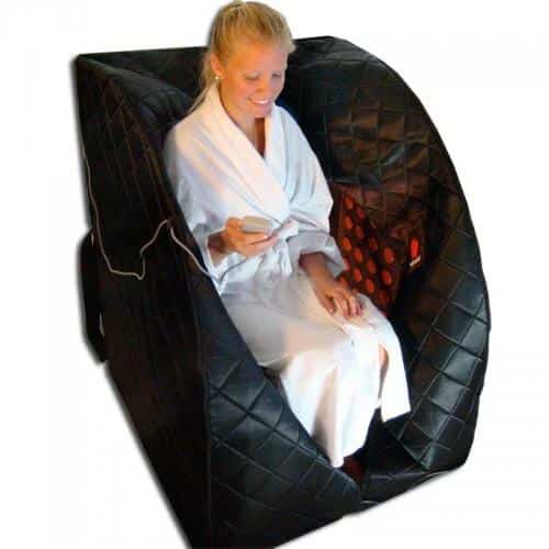 A woman relaxing in Therasage Infrared Sauna